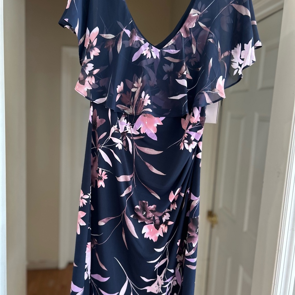 Elegant Floral Navy and Pink Dress